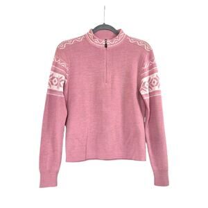 Meister Pink 1/4 Zip Nordic Snowflake Wool Blend Ski Sweater, Women's Medium